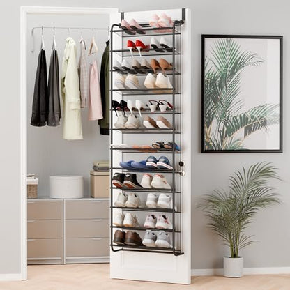 Whitmor 36 Pair Over the Door Shoe Organizer, 12 Tier Hanging Shoe Organizer, Heavy Duty Metal & Mesh Shoe Holder, Hanging Shoe Rack for Closet Storage, 74"L x 21.7"W x 7.5"H, Gunmetal Gray