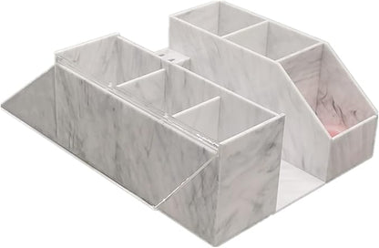 Eyelash Beauty Organizer, Acrylic Eyelash Grafting Tool Storage Beauty Tool W/Tweezers Holder Display Boxes for Home Eyelash Salon (Marble White)