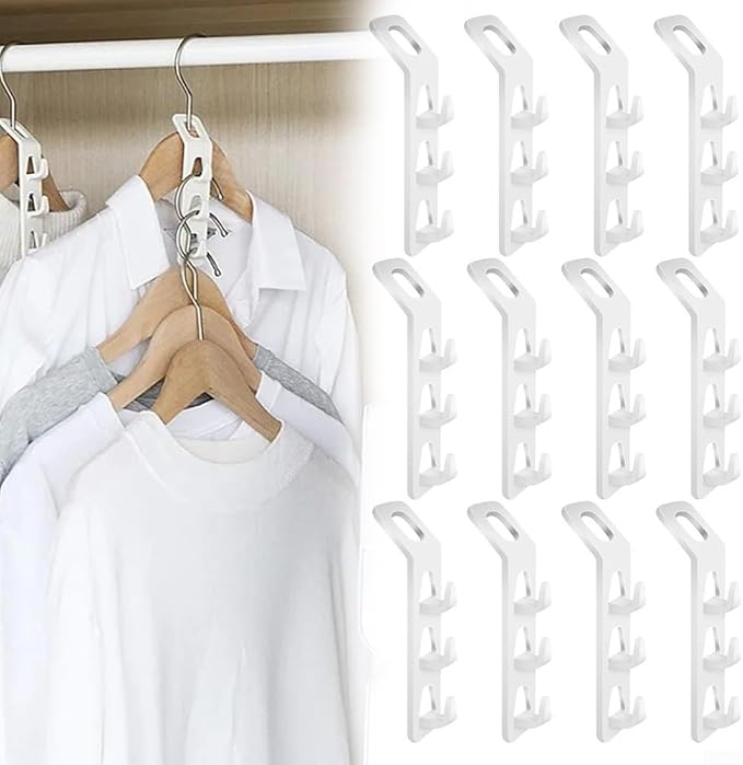 Space Saving Cascading Clothes Hanger Hooks, 12-Pack Multi-Function Cabinet Organizer for Pants, Bags & Accessories – Thick PP Material, Compatible with All Standard Hangers