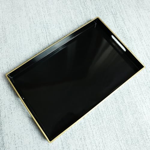 Spsyrine Black Decorative Serving Tray with Handles, Elegant Plastic Coffee Table Tray for Ottoman, Living Room, Home Decor 15.6" X 10.2" - Image 5