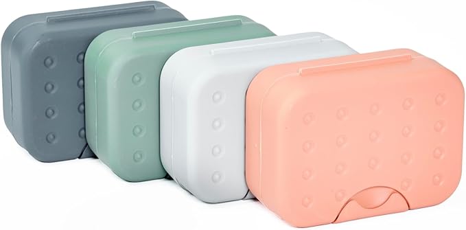 Okuna Outpost Bar Soap Travel Case - 4-Pack, Multicolor, 4.5 x 3.3 x 1.8 in - Snap-Close Portable Holder & Container - Travel Soap Case Pack for Camping & Gym