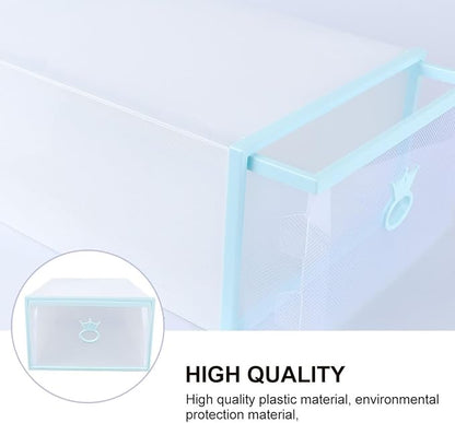 Milisten Thickened Plastic Drawer-style Shoes Organizer Box 33x23x14cm with Blue Frame White Base Stackable Large Shoe Storage Container for Men and Women for Home Organization