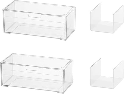 Medicine Cabinet Drawer Organizer Set, 2-Tier Stackable Storage Drawers for Small Bathroom Mirror Toilet Wall Garage Vanity Cabinet - Clear