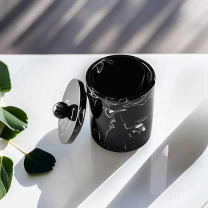 Qtip Holder Bathroom Canister with Mable Look,Resin Qtip Dispenser Vanity Storage Jars Organizer for Cotton Ball,Qtip,Cotton Swab,Bath Salts-Ink Black
