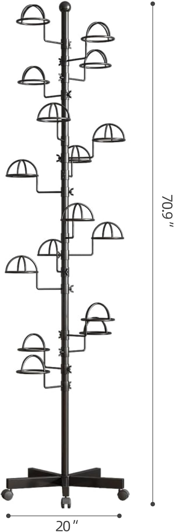 Hat Rack with 15 Circular Hooks Floor Hat Stand Freestanding Hats Rack Stand Adjustable Metal Hats Tree Organizer Rack Display Standing Suitable for Home Store Commercial, Black