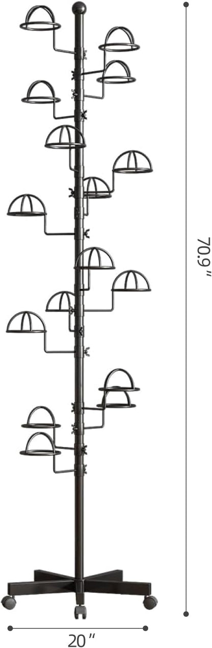 Hat Rack with 15 Circular Hooks Floor Hat Stand Freestanding Hats Rack Stand Adjustable Metal Hats Tree Organizer Rack Display Standing Suitable for Home Store Commercial, Black