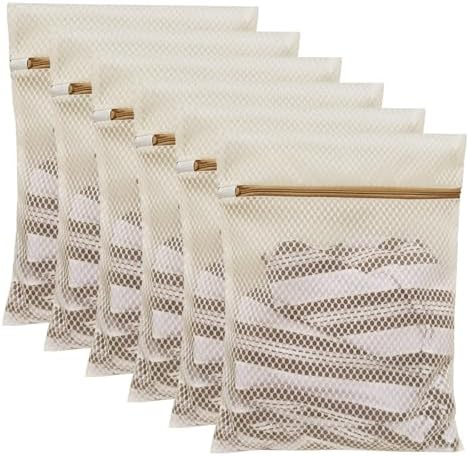 6 Pcs Durable Honeycomb Mesh Laundry Bags for Delicates (6 M Beige) by DuomiW