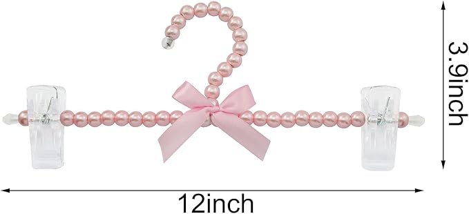 XGNG 2PCS Pearl Plastic Bowknot Clothes Rack with Clip Artificial Hangers Pearl Pants Hangers for Trousers, Jeans, Skirts, Pink
