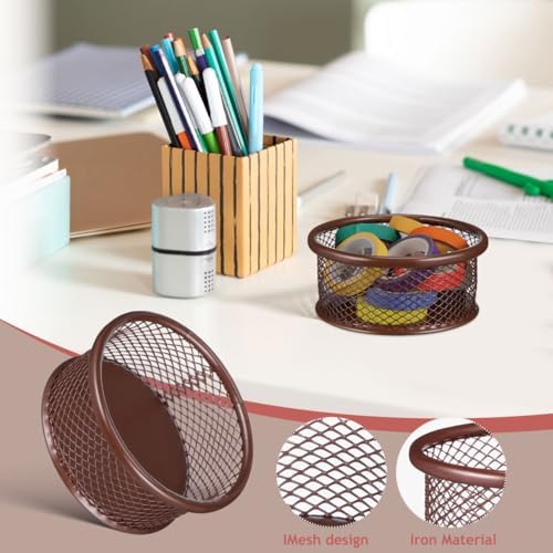 VILLCASE 4-Pack Rose Gold Wire Mesh Paper Clip Holder 3.54In Stackable Desk Organizer – Space-Saving Round Storage for Binder Clips, Push Pins, Hair Ties, Jewelry – Compact Home Office, Dorm, Vanity - Image 3