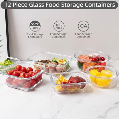 12 Pack Glass Storage Containers Transparent, Stackable Design Meal Prep Containers for Food Storage, Home, Kitchen & Pantry Organization, Microwave/Freezer/Dishwasher Safe