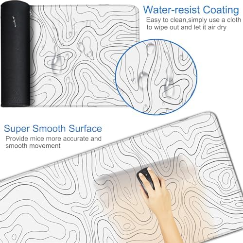 Extended Mouse Pad, 31.5x15.7 inch Large Gaming Computer Keyboard Mouse Mat, Water Resist Non-Slip Mousepad Rubber Base Long XXL Desk Mouse Pad for Work & Gaming, Office & Home, White Black Lines - Image 3