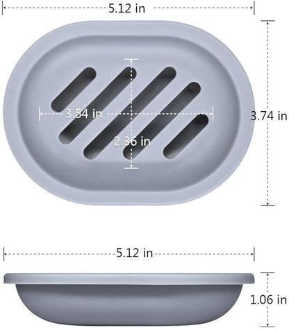 Soap Dish with Water Drainage Design for Drying and Saving Soap, Bathroom Kitchen Sponges Holder (Grey - Oval) 2 Pack