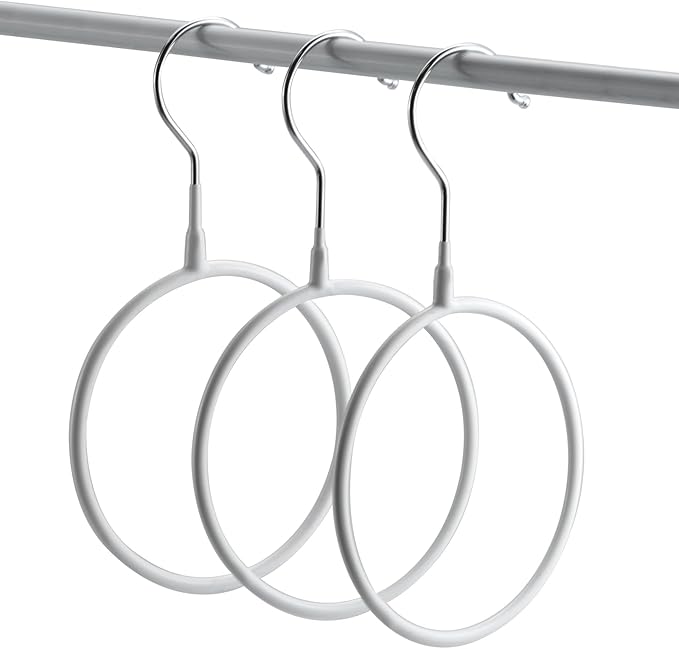 6 Pcs Circle Scarf Ring Hangers Non-Slip Belt Holder Hanger with Hook Scarf Organizers Belt Ties Hanger Rack for Tank Tops Scarves Ties Belts Wardrobe Storage Rack Closet Accessory Hangers, White