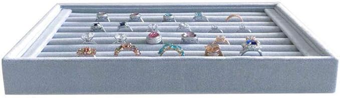 Grey Velvet Ring Organzer Holder Ring Display Tray Ideal for Small Space Drawer Closet Practical Stackable Premium Grade (Ring Tray)