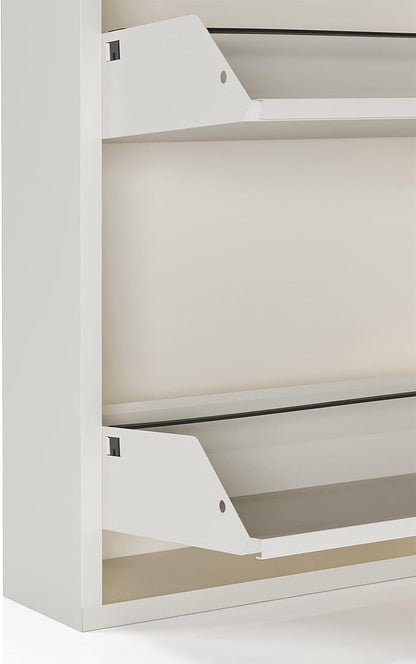 CEHA 3 Tier Metal Shoe Cabinet with Cover, Durable Shoe Storage Organizer for Entryway, Space Saving Shoe Shelf Closet, 5.91" x 40.6" x 19.68", White