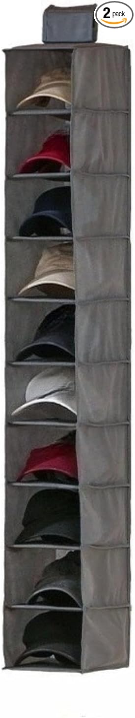 2-Pack Hanging Shoe Organizer for Closet, 10 Wider Sections Closet Shoe Storage Rack, Sturdy Shoe Shelves Holder for Shoes Clothes Shirts Jeans Hats (grey)