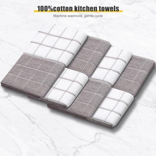 Oven Mitts Kitchen Towels Dishcloths with Pot Holders Sets 12PCS, Dish Towels Sets, Oven Gloves Pot Pads Heat Resistant 500 Degrees with Non-Slip Silicone Surface for Cooking Baking Grilling-Grey - Image 3