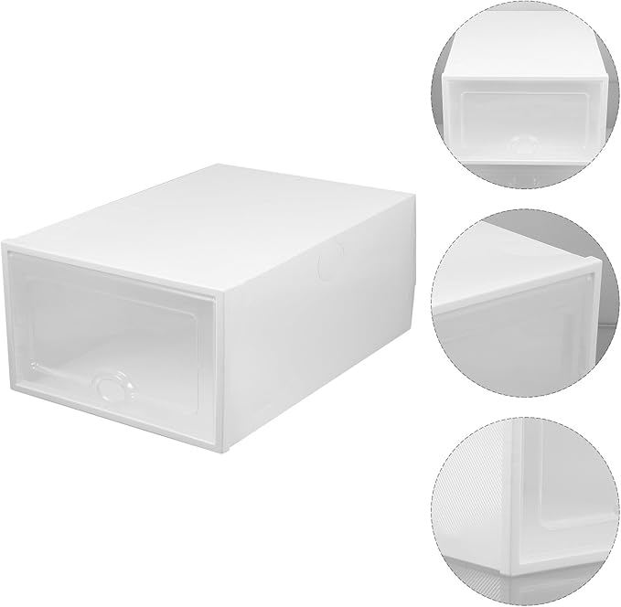 SEWACC 6pcs White Plastic Shoe Storage Boxes, 33x23x14cm Drawer-style Shoe Organizer Containers with Flip Lids for Home Closet Storage