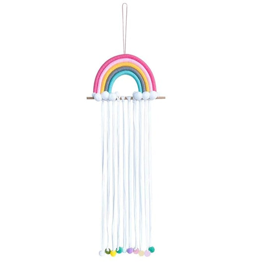 Rainbow Tassels Hair Bows Holder Hanging Baby Hair Accessories Storage Headband Holder Hair Clips Organizer Rainbow Hairpins Hanger Wall Hanging Rainbow Decoration