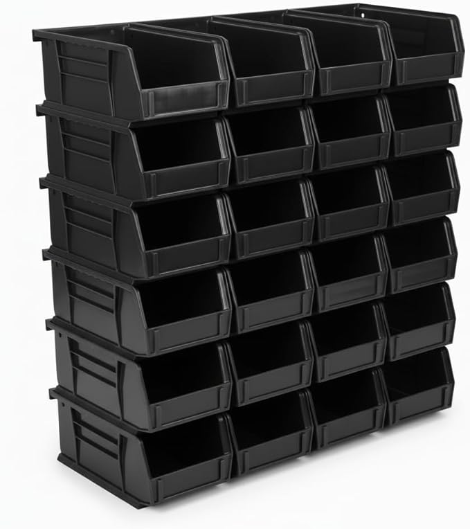 Hudson Exchange 7-1/2" x 4" x 3" (24 Pack) Plastic Stackable Storage Bin and Hanging Container, Black