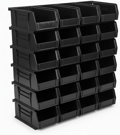 Hudson Exchange 7-1/2" x 4" x 3" (24 Pack) Plastic Stackable Storage Bin and Hanging Container, Black