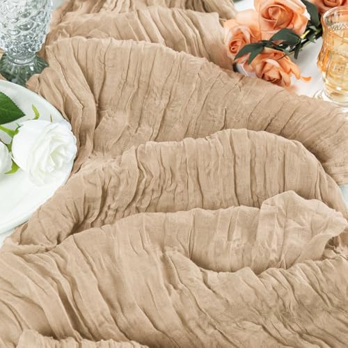 6 Pack Beige Cheesecloth Table Runner 17x108 Inch Boho Gauze Cheese Cloth Fabric Table Runners Semi Sheer Rustic Table Decor for Wedding Party Bridal Baby Shower Birthday Holiday Home Decor - Image 3
