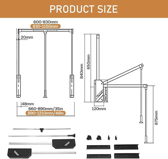 Pull Down Closet Rod, 60 lbs Load Capacity, Stainless Steel Adjustable 26-35 inches Soft-Close Wardrobe Lift Rail Organizer for Hanging Clothes, Two-way Buffering Side & Back Mounted Closet Rod