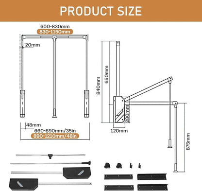 Pull Down Closet Rod 2 Pack, 60 lbs Load Capacity, Stainless Steel Adjustable 35-46.5 inches Soft-Close Wardrobe Lift Rail Organizer for Hanging Clothes, Two-way Buffering Side&Back Mounted Closet Rod
