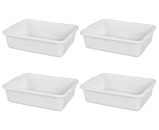 4-Pack Bus Box, 13 L Commercial Plastic Bus Tubs, White Wash Dish Basin