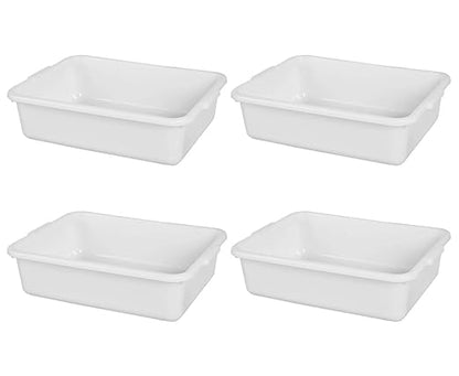 4-Pack Bus Box, 13 L Commercial Plastic Bus Tubs, White Wash Dish Basin