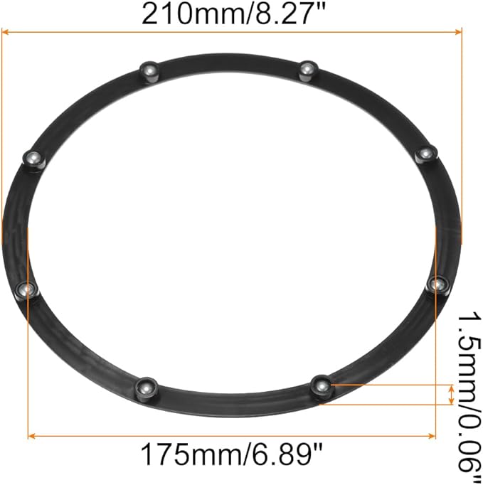 MECCANIXITY 8inch Rotating Swivel Stand with Steel Ball Bearings Annular Lazy Susan Base Turntable for Kitchen Corner Cabinets, 210 x 175mm Black Pack of 6