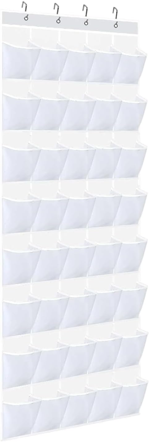 Over the Door Shoe Organizer - with Hooks 40-Pocket Mesh Holder | Large Capacity Shoe Holder for Door - for Bedroom Living Room Bathroom Entryway Sneaker Slippers Toiletries Bottles Crafts Toys