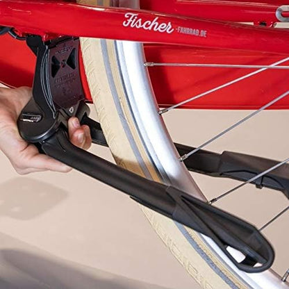 Fischer Jumbo Two-Legged Stand, Bicycle Stand Suitable for Bicycles from 27-28 Inches, Suitable for E-Bikes, Transport Bikes, Tandem and Bicycles, Load Capacity 80 kg, Black