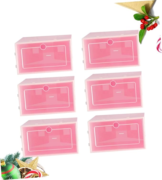Ciieeo 6PCS Transparent Stackable Shoes Storage Boxes S Pink Thicken Plastic Containers for Closet Organizers with Front Door for Easy Shoe Display and Space Saving