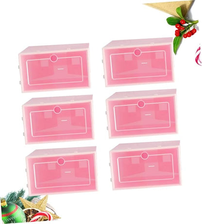 Ciieeo 6PCS Transparent Stackable Shoes Storage Boxes S Pink Thicken Plastic Containers for Closet Organizers with Front Door for Easy Shoe Display and Space Saving