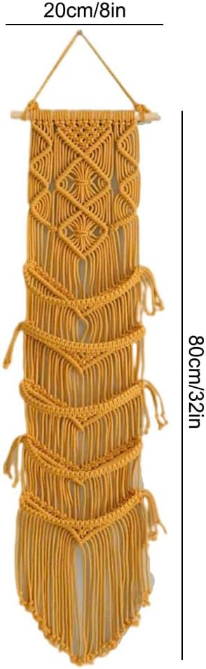 Macrame Cap Holder, Boho Hats Organizer for Baseball Caps, Hand Woven Hats Display Organizer Over Door, Hat Rack for Wall Home Hanging Decoration (Yellow 31in)