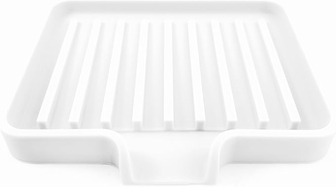 Silicone Soap Dish Tray and Sponge Holder with Drain Chute, Rectangular, Kitchen and Bathroom Sink Organizer (White, 5.2"x4" (Set of 2), 7.2 Ounces)