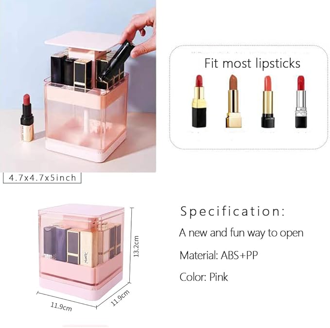 Acrylic Lipstick Holder with Lid, Press Lift Lip Gloss Holder Organizer, 12 Spaces Clear Makeup Lipgloss Display Case,Dust Free Lipstick Storage Box, Fit Most Lipsticks Lip Gloss(White)