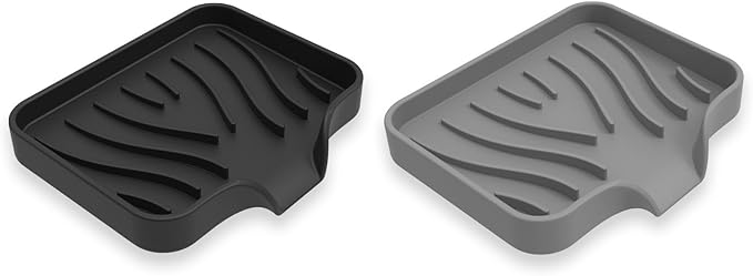 Silicone Soap Dish 2-Pack Black & Gray- Fast-Draining Bathroom Sink Organizer, Non-Slip Shower Soap Tray with Drainage, Durable Silicone Holder for Kitchen & Bathroom (4.72x3.94x0.67 in)