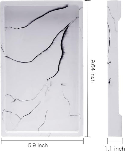 White Marble Pattern Vanity Tray, Resin Bathroom Tray for Counter, Toilet Tank Storage, Dresser Jewelry Organizer, Makeup Tray for Bathroom Bedroom, 10.5×5.9×1.1 Inches