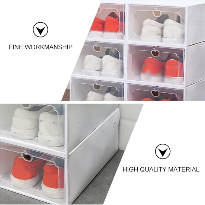 HEALLILY 6Pcs Transparent Creative Shoe Storage Box Plastic Container with Drawer Design for Easy Organization and Protection of Sneakers Stackable and