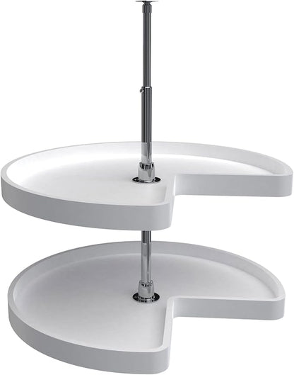 Rev-A-Shelf 28" Kidney Shaped Dual Tier Lazy Susan Shelf Organizer for Corner Base Kitchen Cabinets, Plastic Home Storage, 28" W x 18.58" D x 26" H, White, 6472-28-11-52
