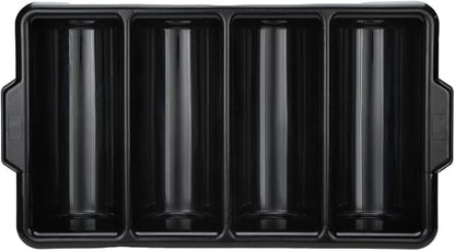 Restaurantware-21.9 x 14.2 x 3.5 Inch Silverware Organizer, 1 Crack-Resistant Cutlery Tray - 4 Compartments, Built-In Handles, Black Plastic Utensils Drawer Holder, For Kitchen Organization