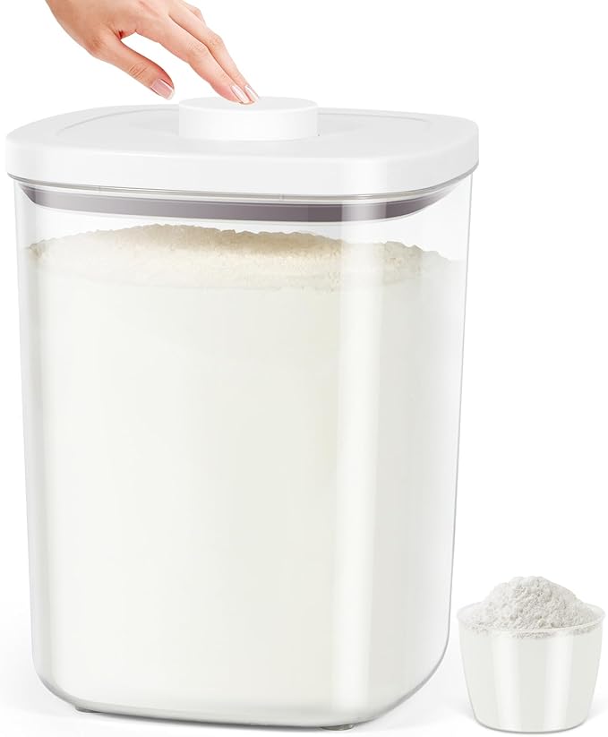 TBMAXS Airtight Rice Container 20 Lbs, Clear PET Plastic Food Storage Container Bin For Flour Sugar, Dry Food Holder with Easy Locking Lid for Kitchen Pantry Organization and Storage