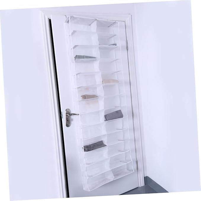 Garneck Over The Door Shoe Organizer - 26 Pocket Hanging Shoe Rack - Space Saving White Storage for Closet and Bedroom Organization