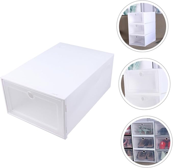 Healifty 6pcs Transparent Stackable Drawer Type Shoe Boxes with Breathable Design Easy Use Containers for Closet Entryway Under Bed Storage Men's White