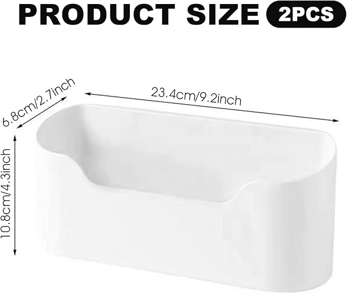 Cabinet Door Organizer 2PCS Plastic Adhesive Inside Door Storage Box Stackable Cabinet Organizer for Kitchen Bathroom Pantry Office Table Space Saving Mounted Containers, White