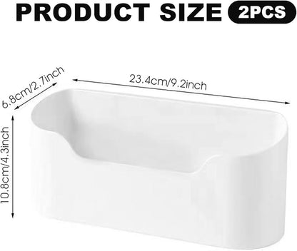 Cabinet Door Organizer 2PCS Plastic Adhesive Inside Door Storage Box Stackable Cabinet Organizer for Kitchen Bathroom Pantry Office Table Space Saving Mounted Containers, White