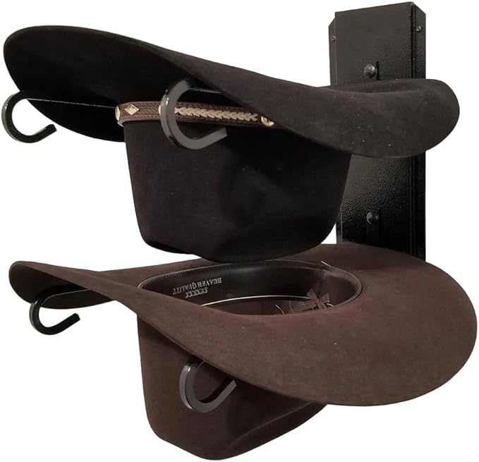 American Made 2 Hat Cowboy Hat Rack – Classic Wall Mounted Hat Holder Black Steel