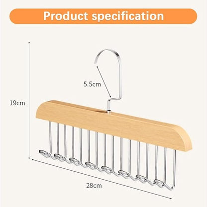 4 Pack Tie Rack Hanger with 8 Metal Hooks, Space Saving Necktie Organizer for Men – Large Capacity Tie and Belt Wooden Hanger for Closet (Natural)